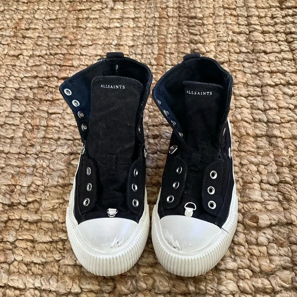 All Saints Womens Elena‎ Stamp High Top Sneaker Size 37  6.5 Black White
